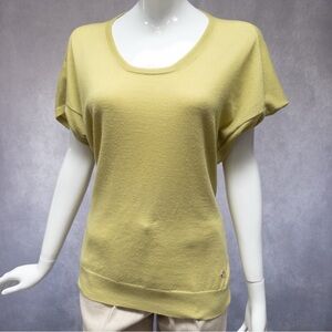Cashmere Loro Piana vintage short sleeve top, yellow w/ goldtone branding detail